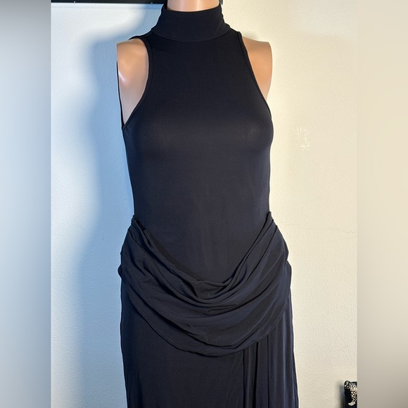 Helsa The Ophelia Dress in Black maxi split hem sleeveless high neck draped gown - Picture 7 of 10